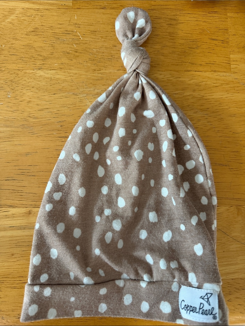 Copper Pearl Taupe Dot Knotted Baby Hat